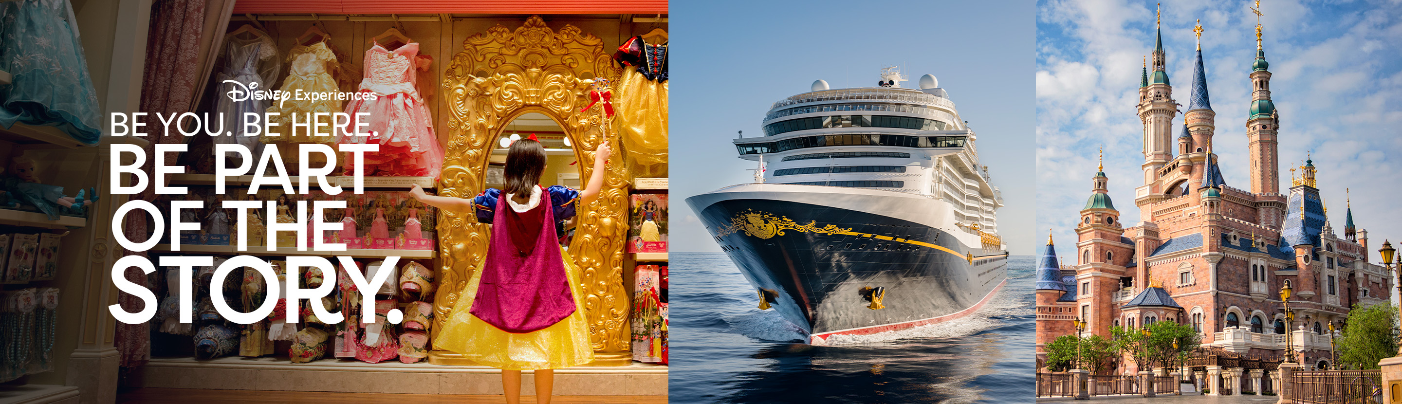 A collage of Disney Experiences offerings including Disney Parks, Disney Cruise Line and Disney Consumer Products