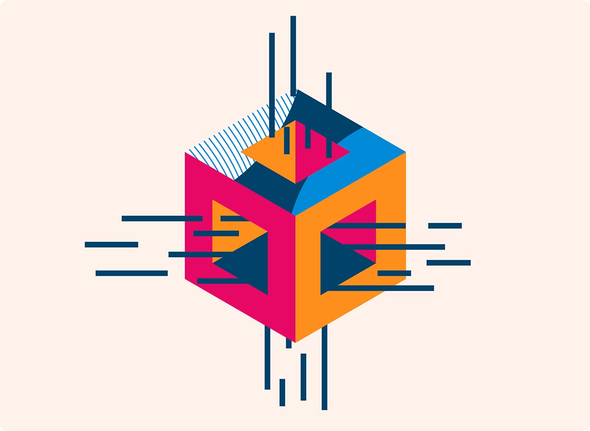 Illustration of a block with lines moving through it