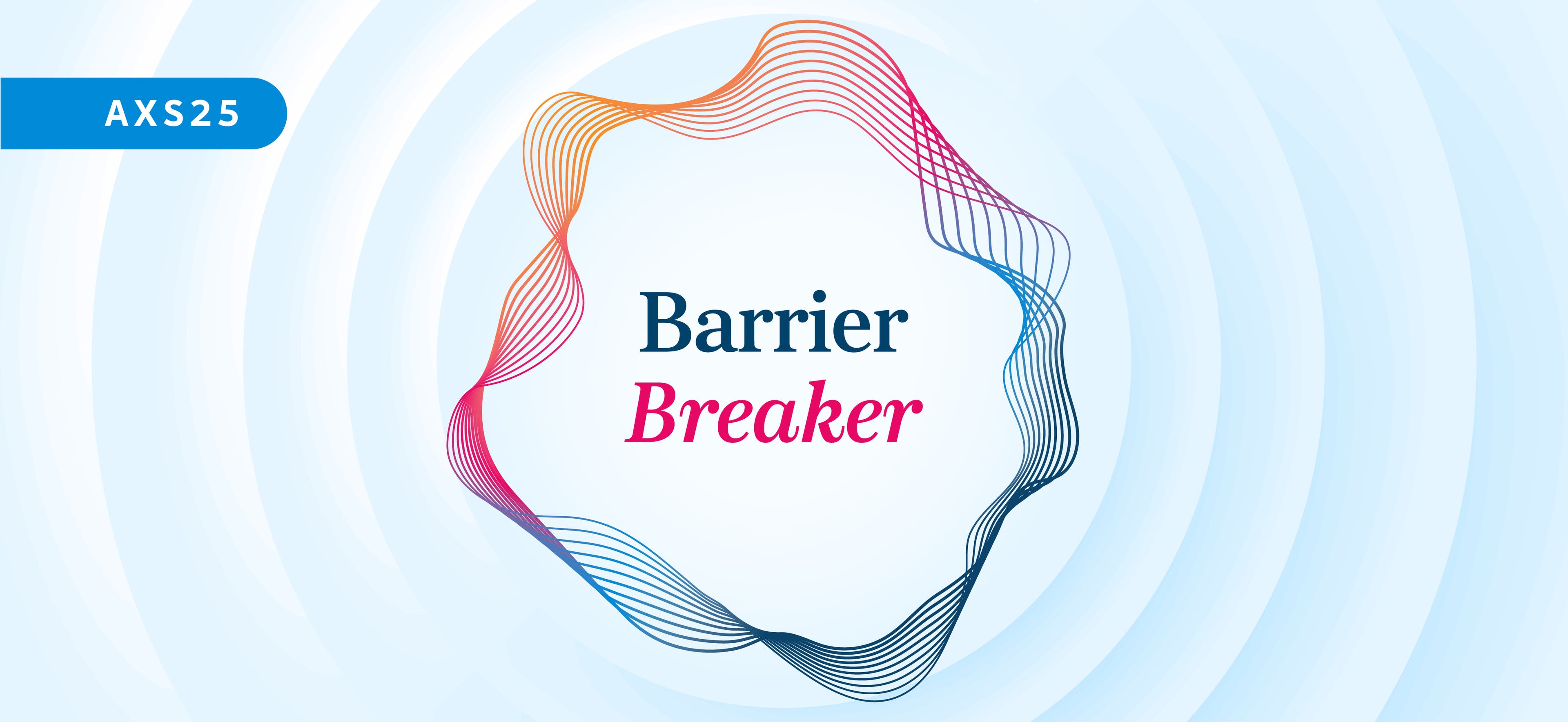 Blue background with multicolor border around the words Barrier Breaker